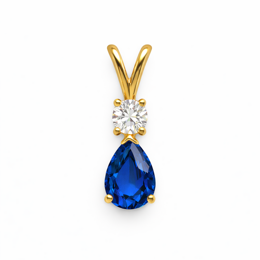 Pendentif Saphir en or jaune 14 kt avec diamants