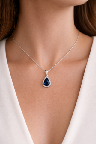 Pendentif Saphir en or blanc 14 kt avec diamants, vue 3