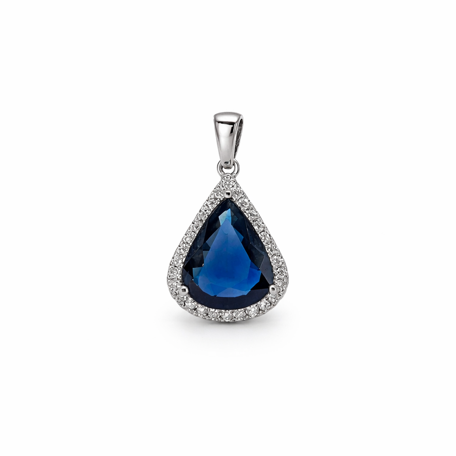 Pendentif Saphir en or blanc 14 kt avec diamants