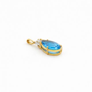 Pendentif Topaz Bleu en Or 14 kt 2 tons avec diamants, vue 2