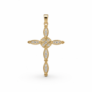 Pendentif Croix en or jaune 14 kt avec diamants