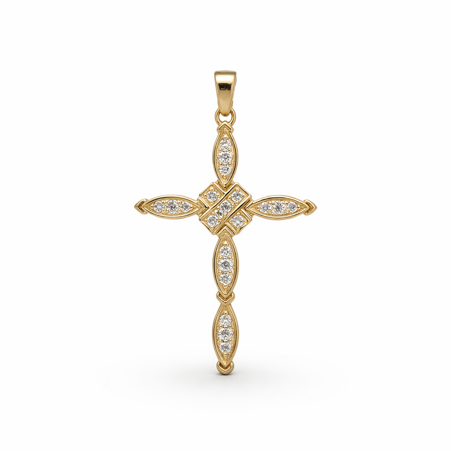 Pendentif Croix en or jaune 14 kt avec diamants
