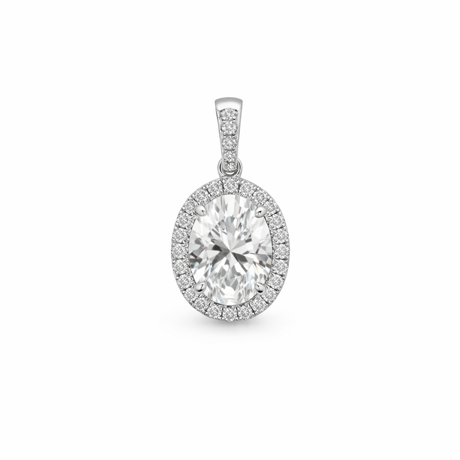 Pendentif Diamant Ovale en or blanc 18 kt avec diamants