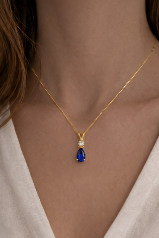 Pendentif Saphir en or jaune 14 kt avec diamants, vue 3
