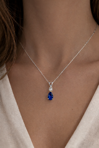 Pendentif Saphir en or blanc 14 kt avec diamants, vue 3