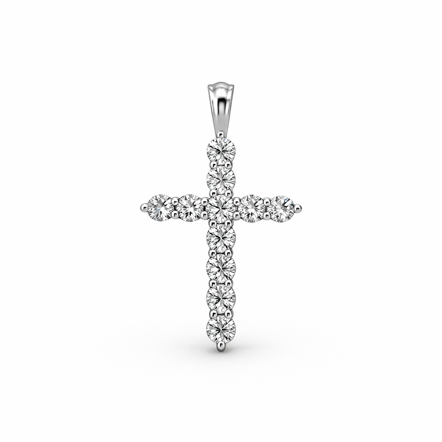 Pendentif Croix en or blanc 14 kt avec diamants