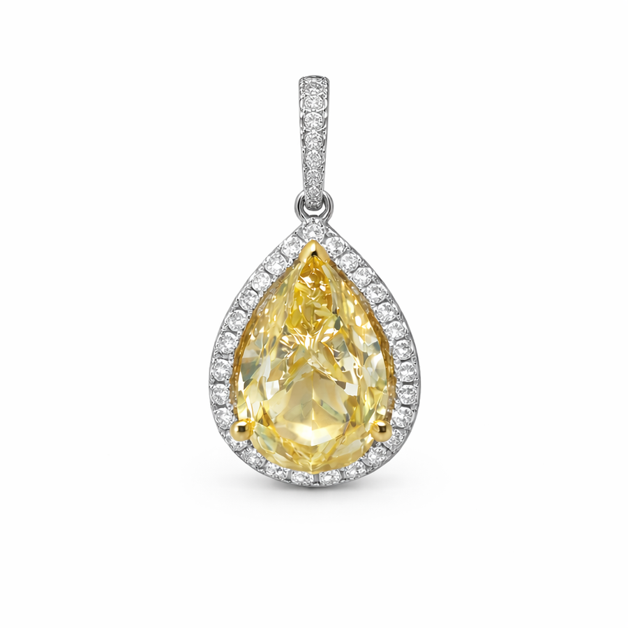 Pendentif -Diamant Jaune en or 18 kt 2 tons avec diamants