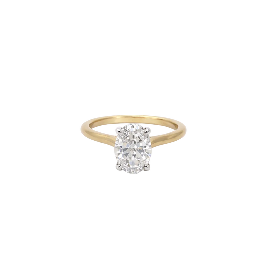Bague de Fiançailles Diamant Ovale Or 14 kt 2 tons avec