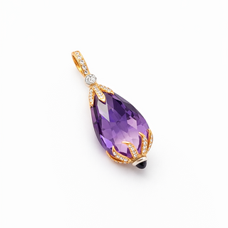 Pendentif Améthyste en or jaune 14 kt avec diamants, vue 2