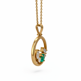 Pendentif Émeraude en or jaune 14 kt avec diamants, vue 2