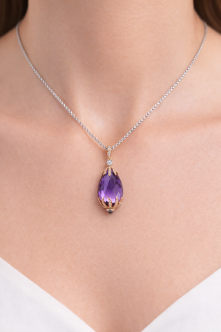 Pendentif Améthyste en or jaune 14 kt avec diamants, vue 3