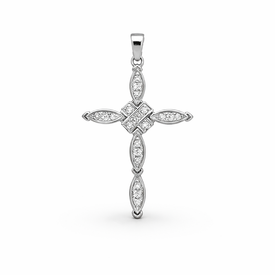 Pendentif Croix en or blanc 14 kt avec diamants