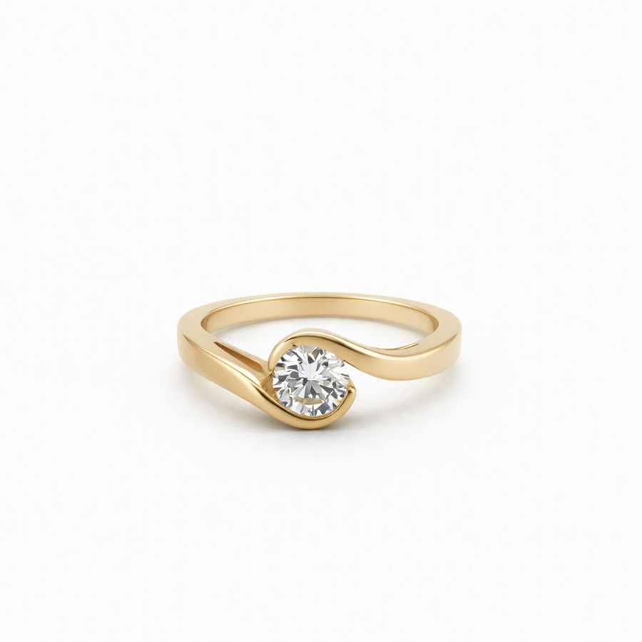 Bague de Fiançailles Solitaire en Or jaune 14 kt