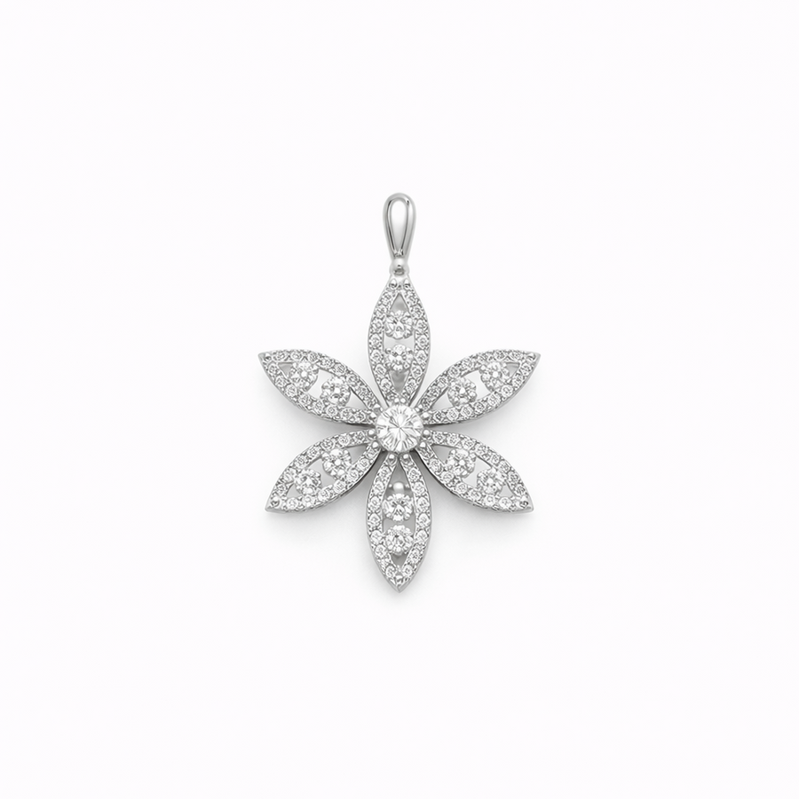 Pendentif Fleur en or blanc 18 kt avec diamants