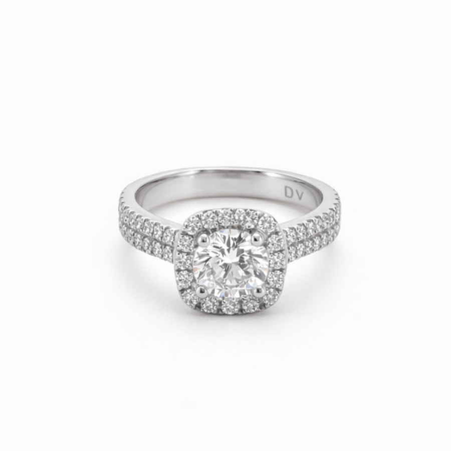 Bague de Fiançailles Or blanc 14 kt avec diamants
