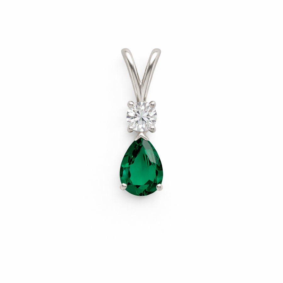 Pendentif Émeraude en or blanc 14 kt avec diamants