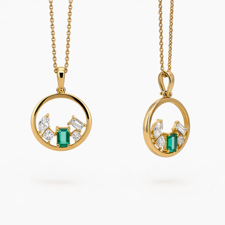 Pendentif Émeraude en or jaune 14 kt avec diamants, vue 3