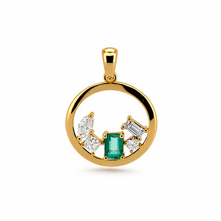 Pendentif Émeraude en or jaune 14 kt avec diamants