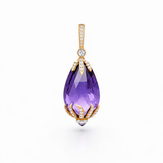 Pendentif Améthyste en or jaune 14 kt avec diamants