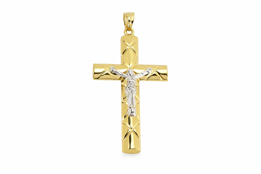 Pendentif Croix en or 10 kt 2 tons semi-creux