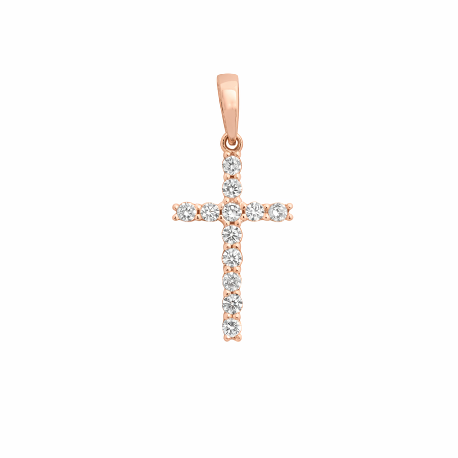 Pendentif Croix en or rose 10 kt avec zircons