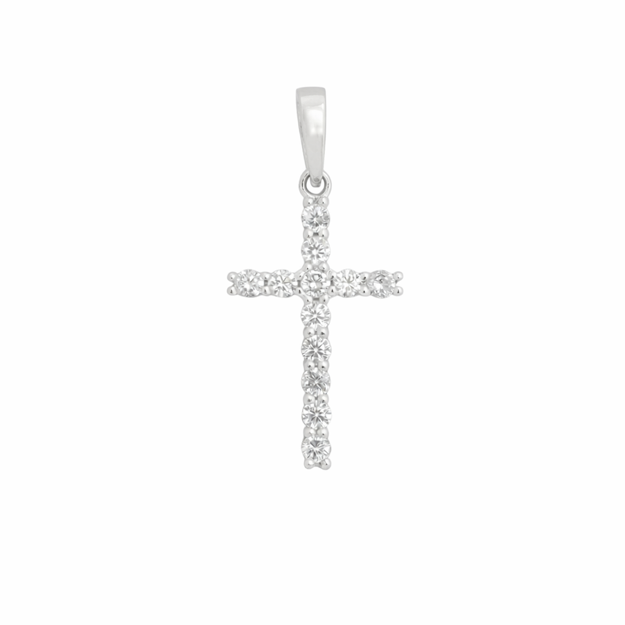 Pendentif Croix en or blanc 10 kt avec zircons