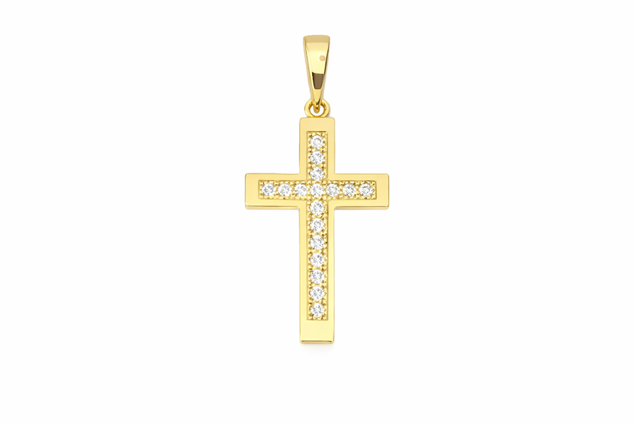 Pendentif Croix en or jaune 10 kt avec zircons