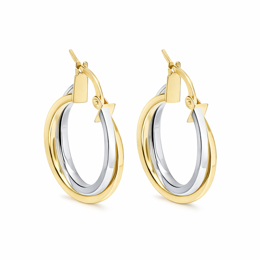 Boucles d'oreilles Anneaux en or jaune et blanc 10 kt