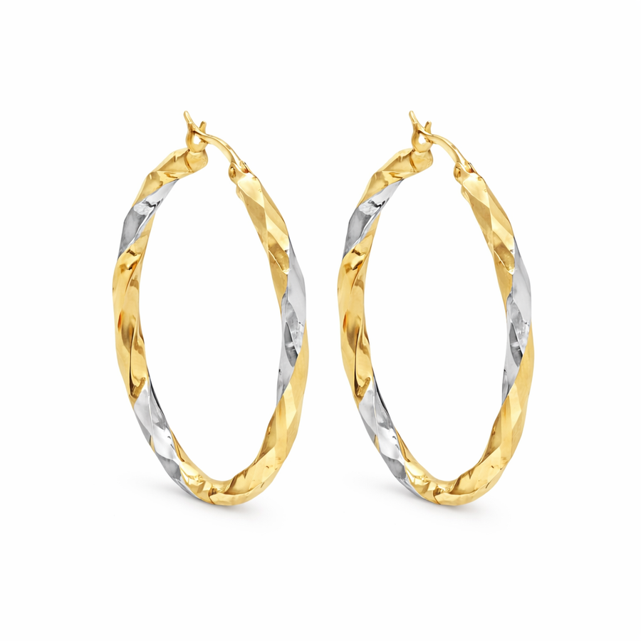 Boucles d'oreilles Anneaux en or jaune et blanc 10 kt