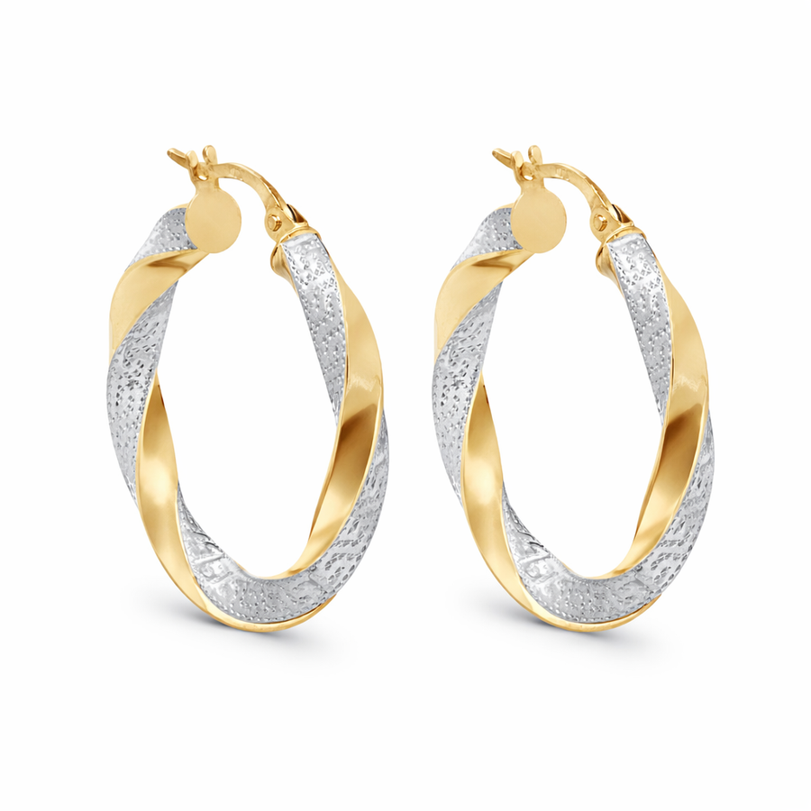 Boucles d'oreilles Anneaux en or jaune et blanc 10 kt