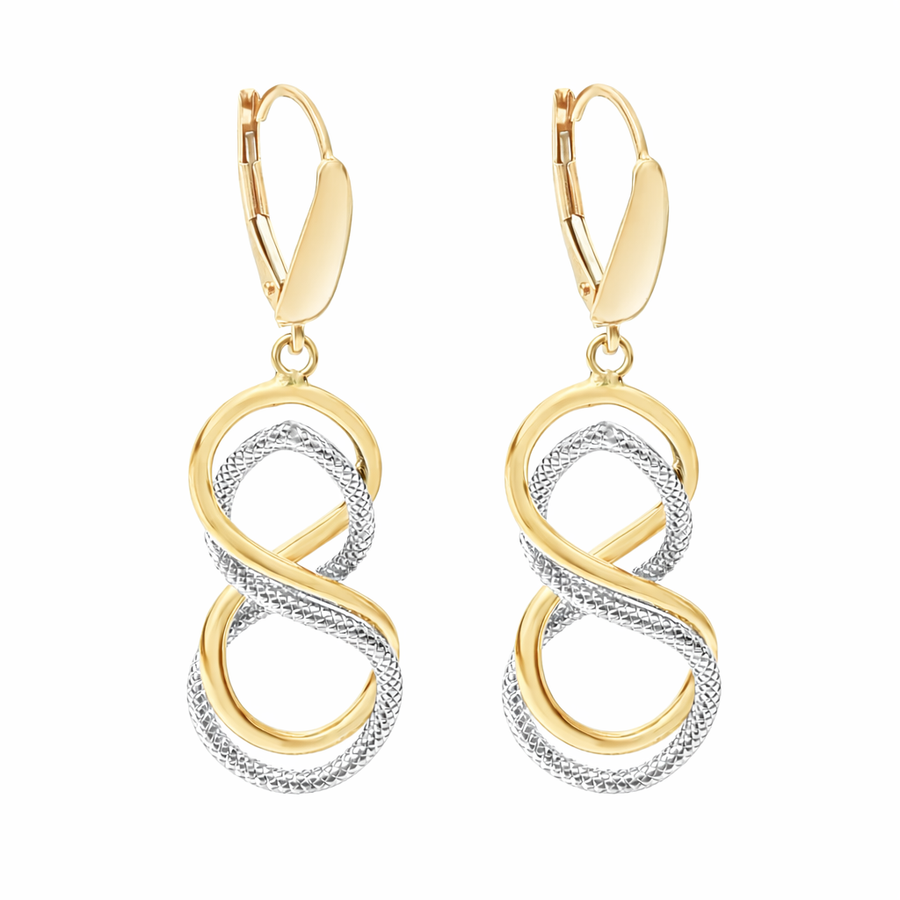 Boucles d'oreilles Infini pendant anneaux en or 10 kt 2 tons