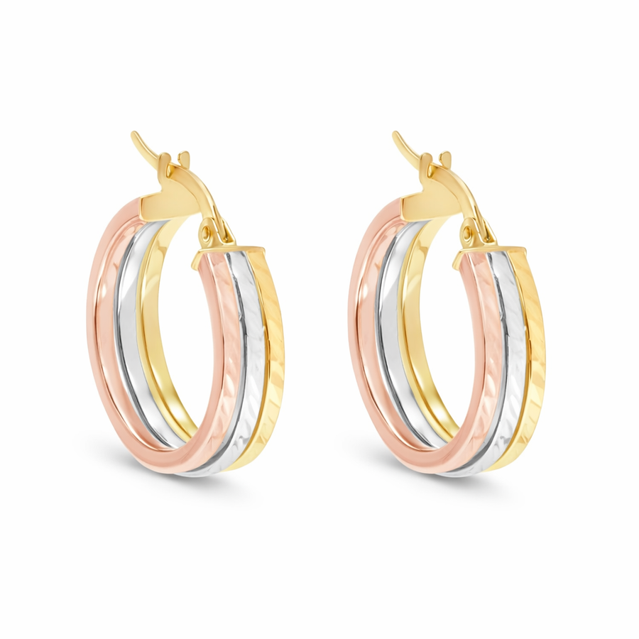 Boucles d'oreilles Anneaux en or 10 kt 3 tons coupe diamant