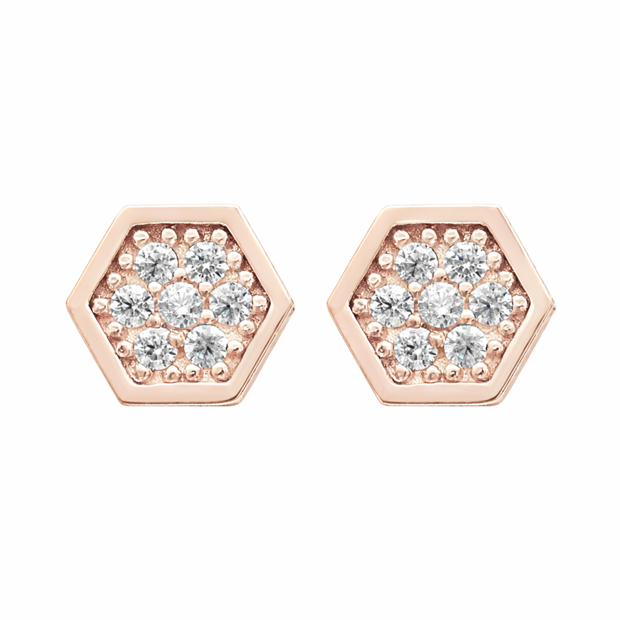 Boucles d'oreilles Nid d'abeille clous en or rose 10 kt