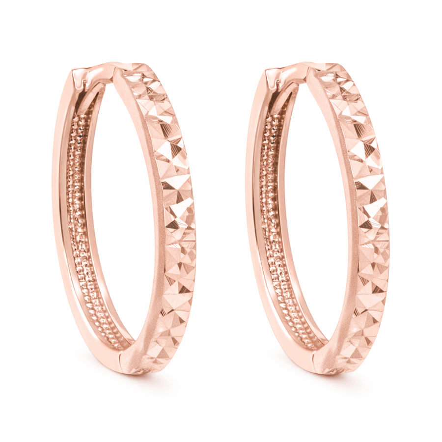 Boucles d'oreilles Huggies or rose 10 kt avec coupe diamant