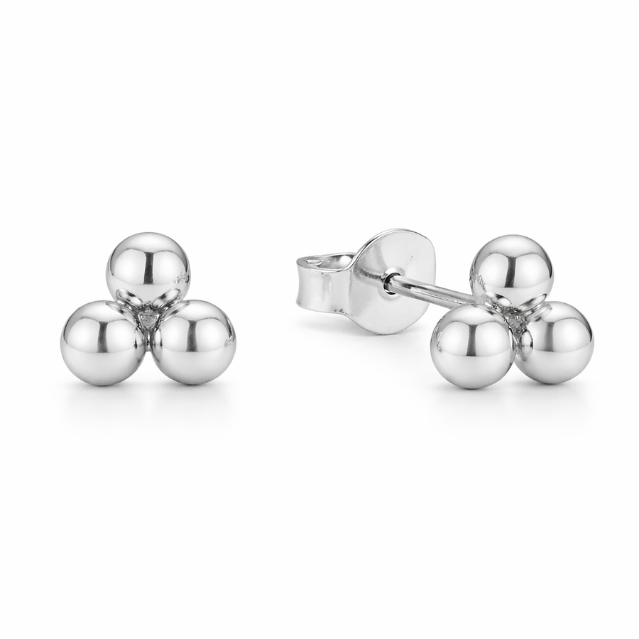 Boucles d'oreilles Triple boules clous en or blanc 10 kt