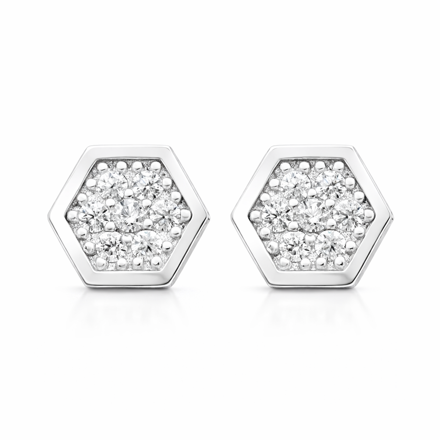 Boucles d'oreilles Nid d'abeille clous en or blanc 10 kt