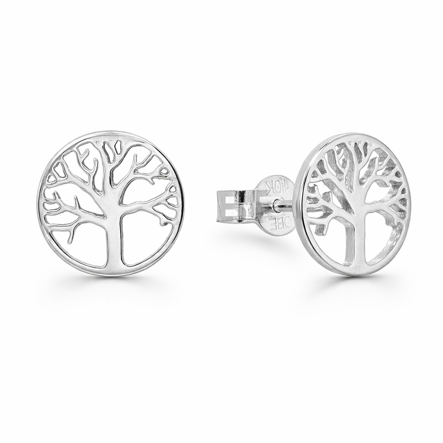 Boucles d'oreilles Arbre de vie clous en or blanc 10 kt