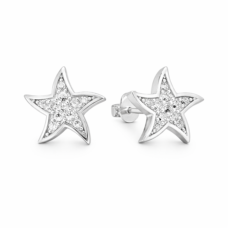 Boucles d'oreilles Étoiles clous en or blanc 10 kt avec