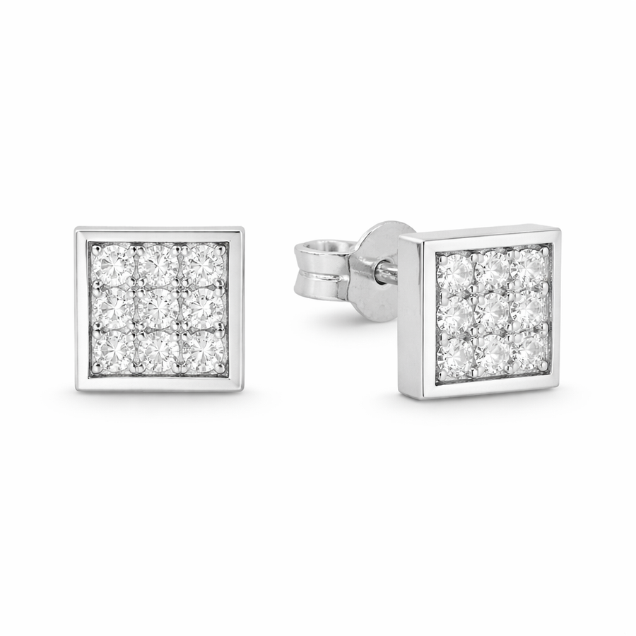Boucles d'oreilles Carrés clous en or blanc 10 kt avec