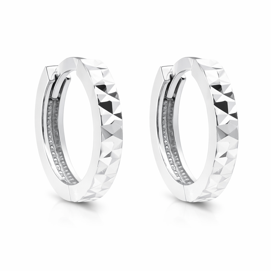 Boucles d'oreilles Huggies en or blanc 10 kt coupe diamant