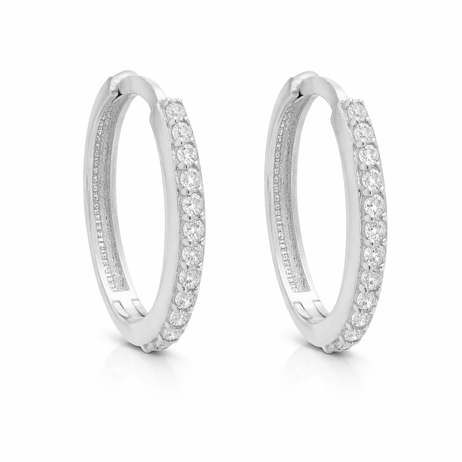 Boucles d'oreilles Huggies en or blanc 10 kt avec zircons