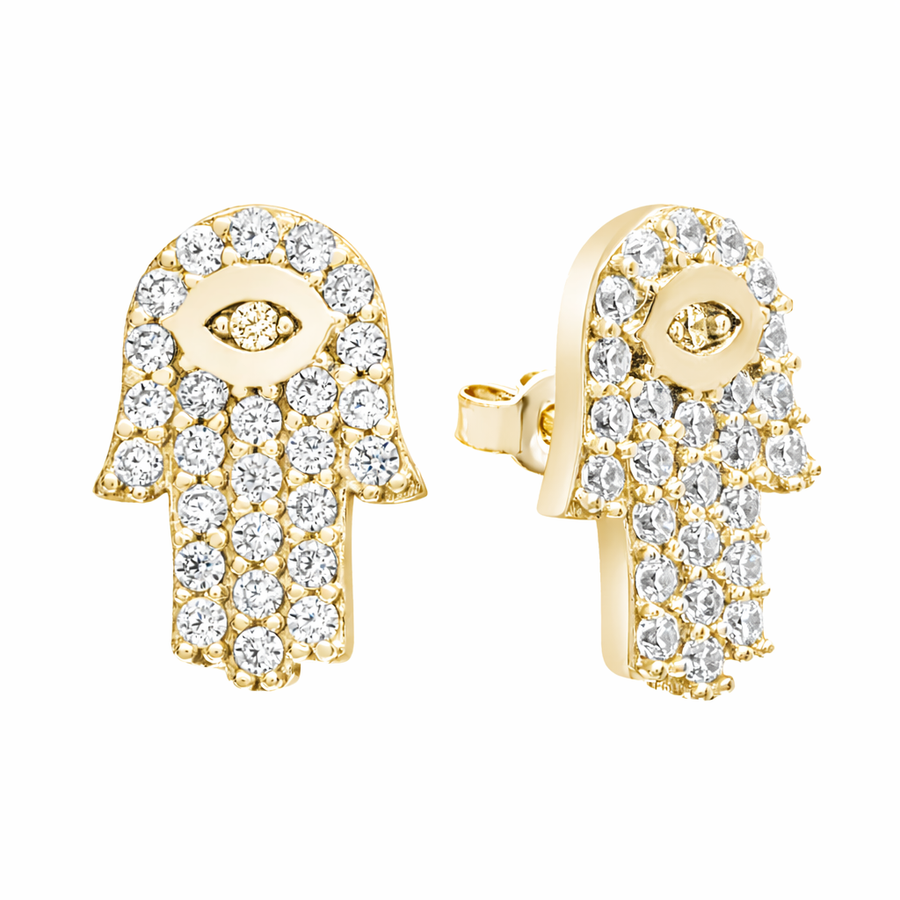Boucles d'oreilles Hamsa clous en or jaune 10 kt avec