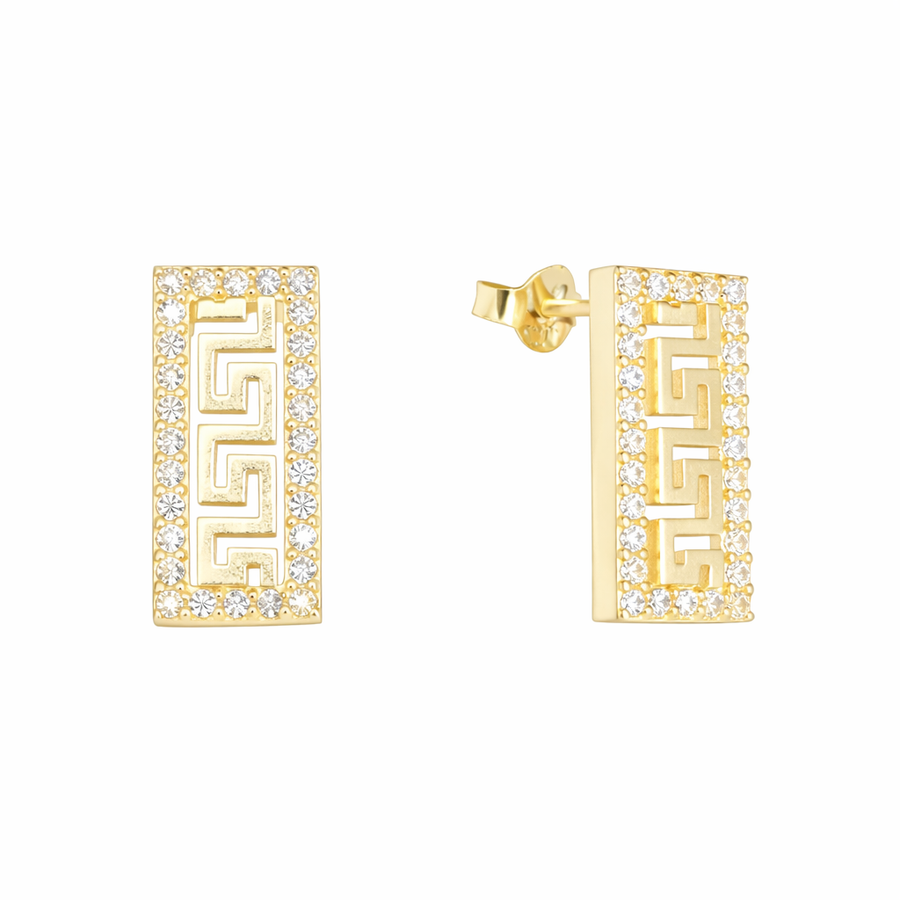Boucles d'oreilles Rectangle grecque clous en or jaune 10