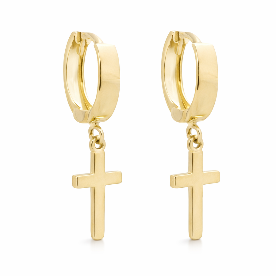 Boucles d'oreilles Croix suspendu huggies en or jaune 10 kt