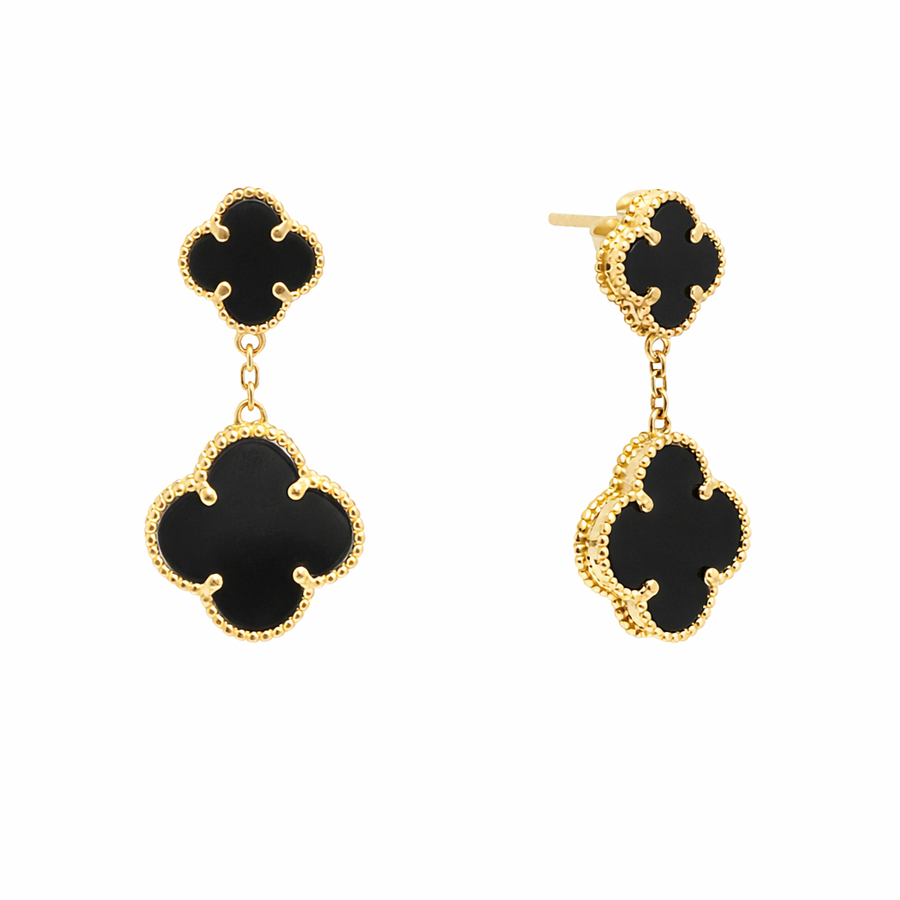 Boucles d'oreilles Trèfle pendantes clous en or jaune 10 kt