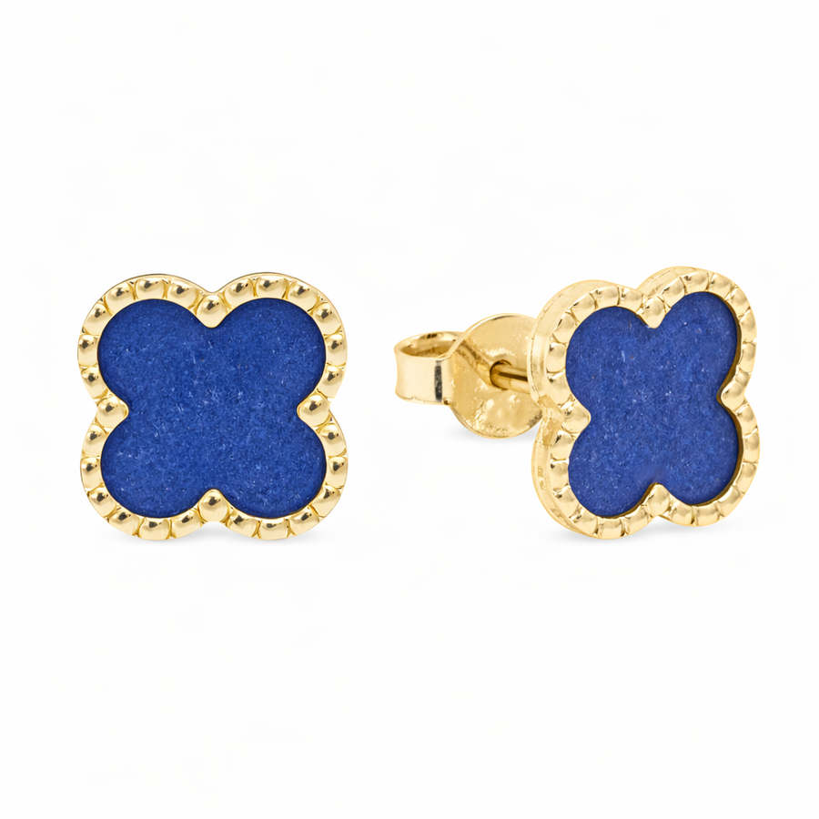 Boucles d'oreilles Trèfle Lapis clous en or jaune 10 kt