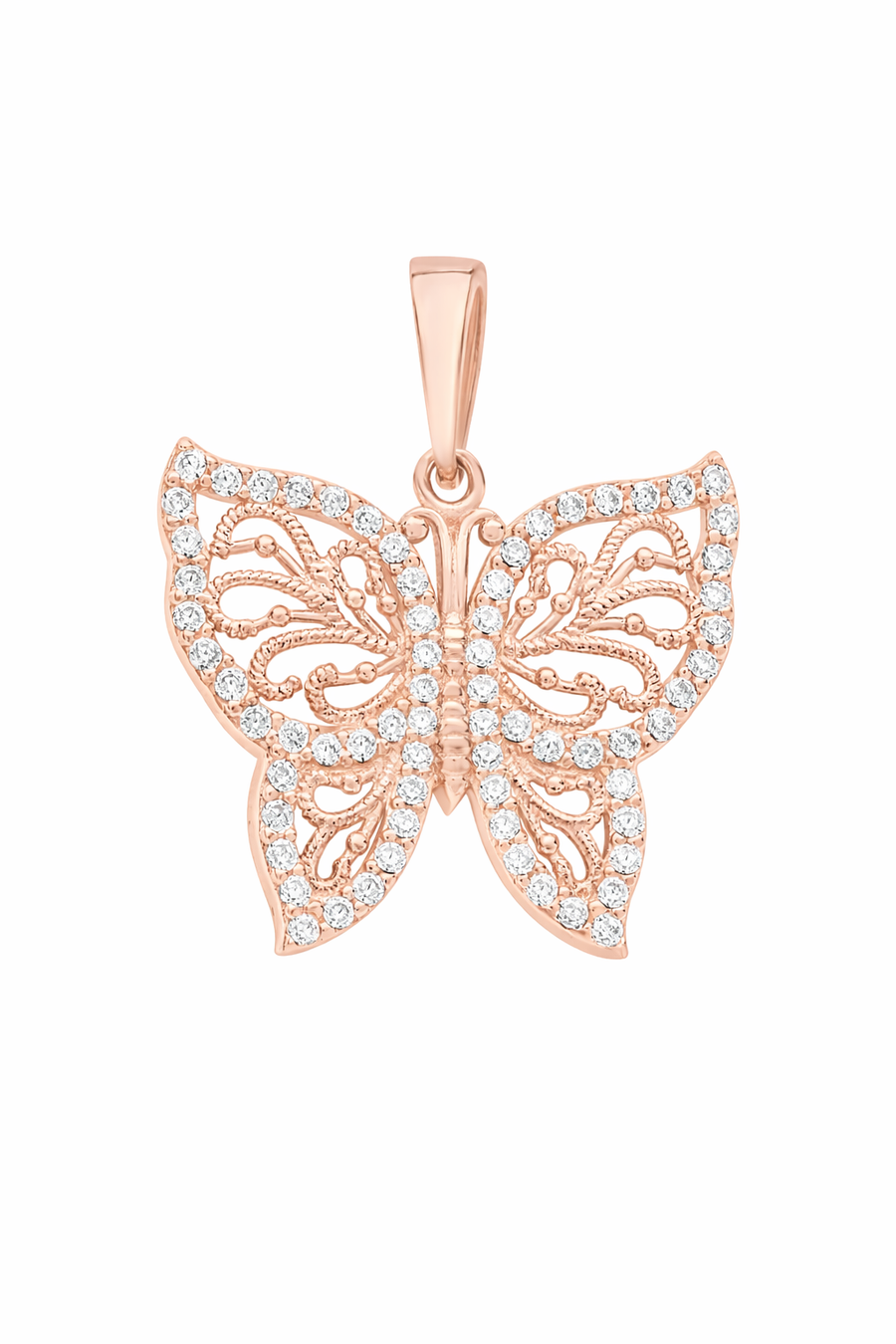 Pendentif Papillon en or rose 10 kt avec zircons