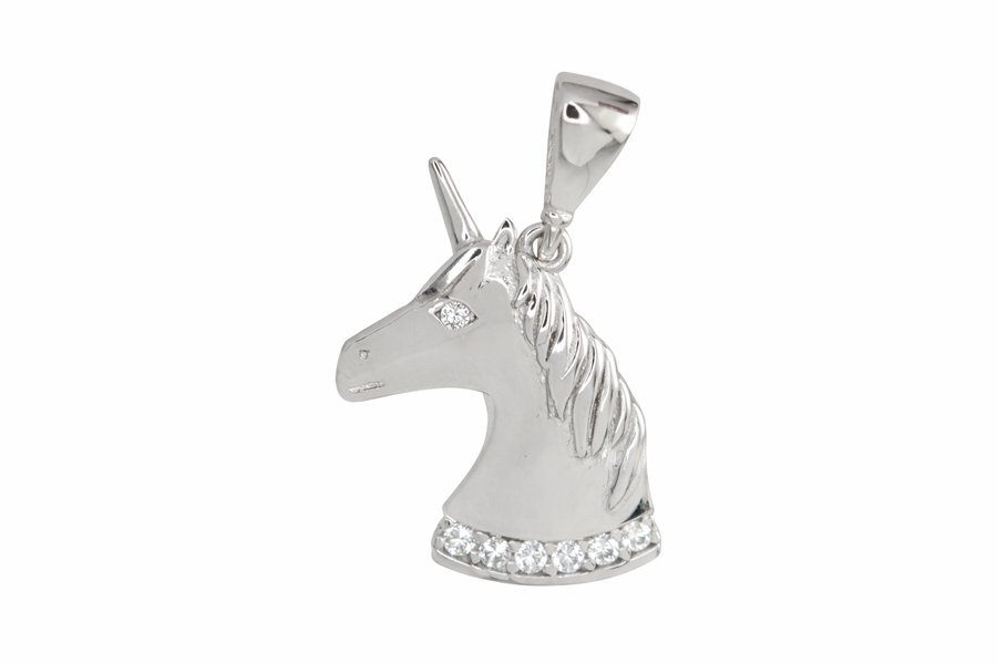 Pendentif Licorne en or blanc 10 kt avec zircons
