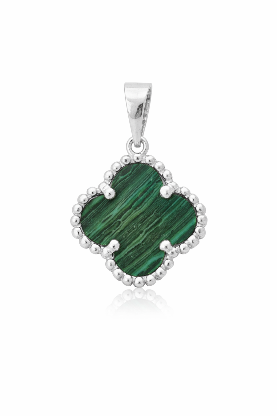 Pendentif Trèfle Malachite en or blanc 10 kt