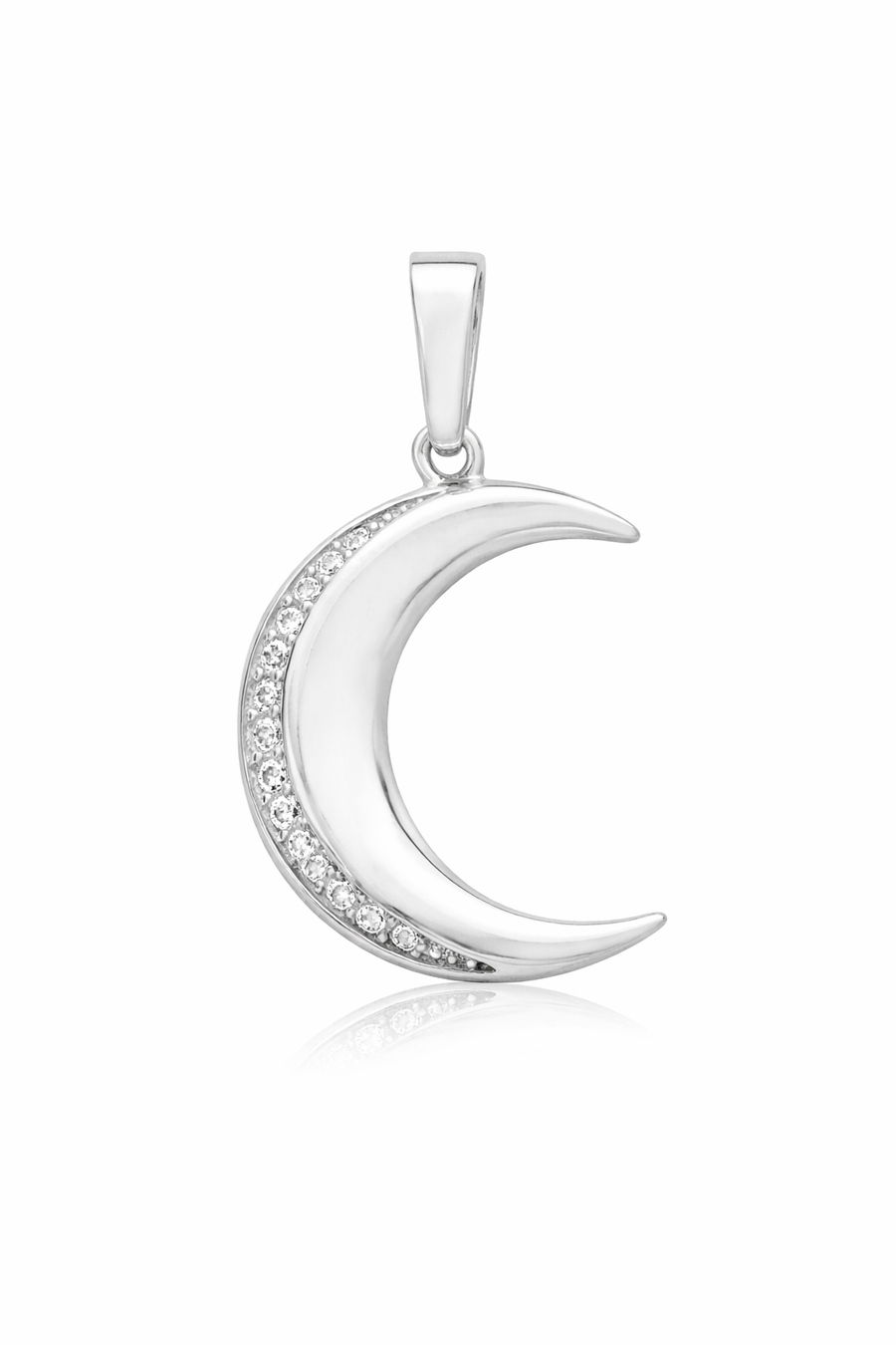 Pendentif Lune en or blanc 10 kt avec zircons